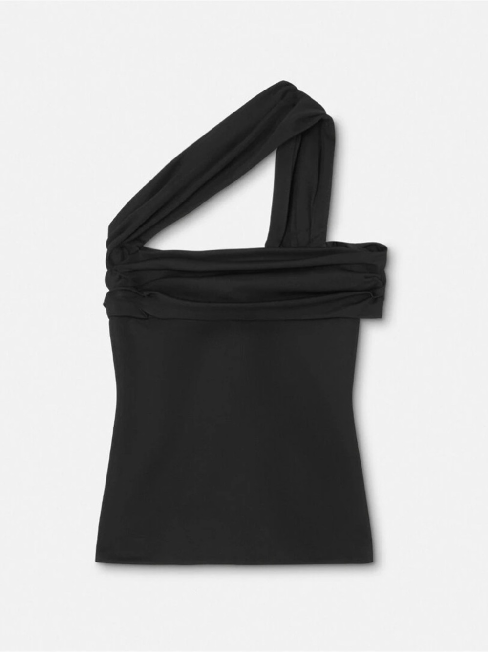 Versace NWT One Shoulder Gathered Top Black Techno Pique Stretch Size IT 36/XS - Picture 3 of 11